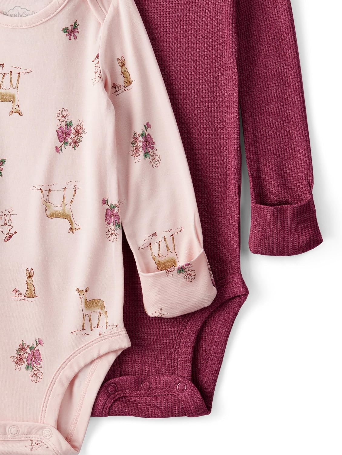 image:imageCarters Baby Boys Purelysoft 2pack Long Sleeve BodysuitBurgundy Deer Print