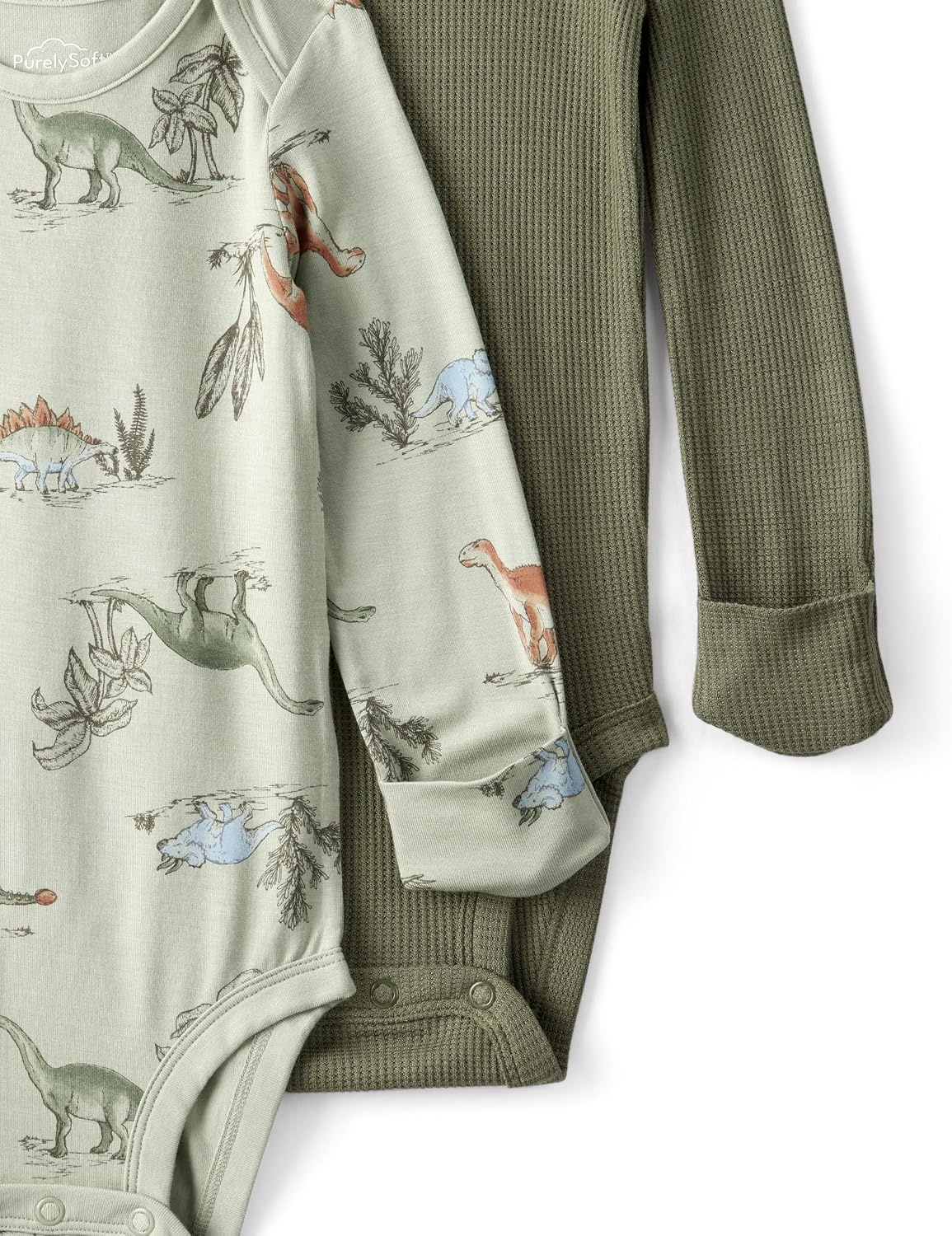 image:imageCarters Baby Boys Purelysoft 2pack Long Sleeve BodysuitGreen Dino