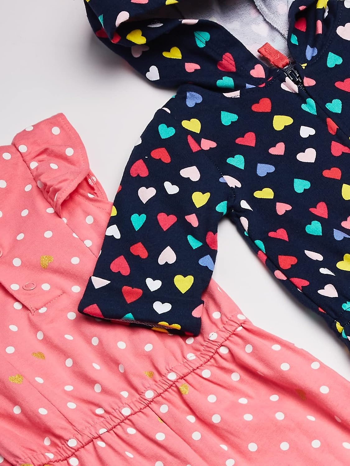 image:imageCarters Baby Girls 2pack Onepiece RomperNavy HeartPink Dot