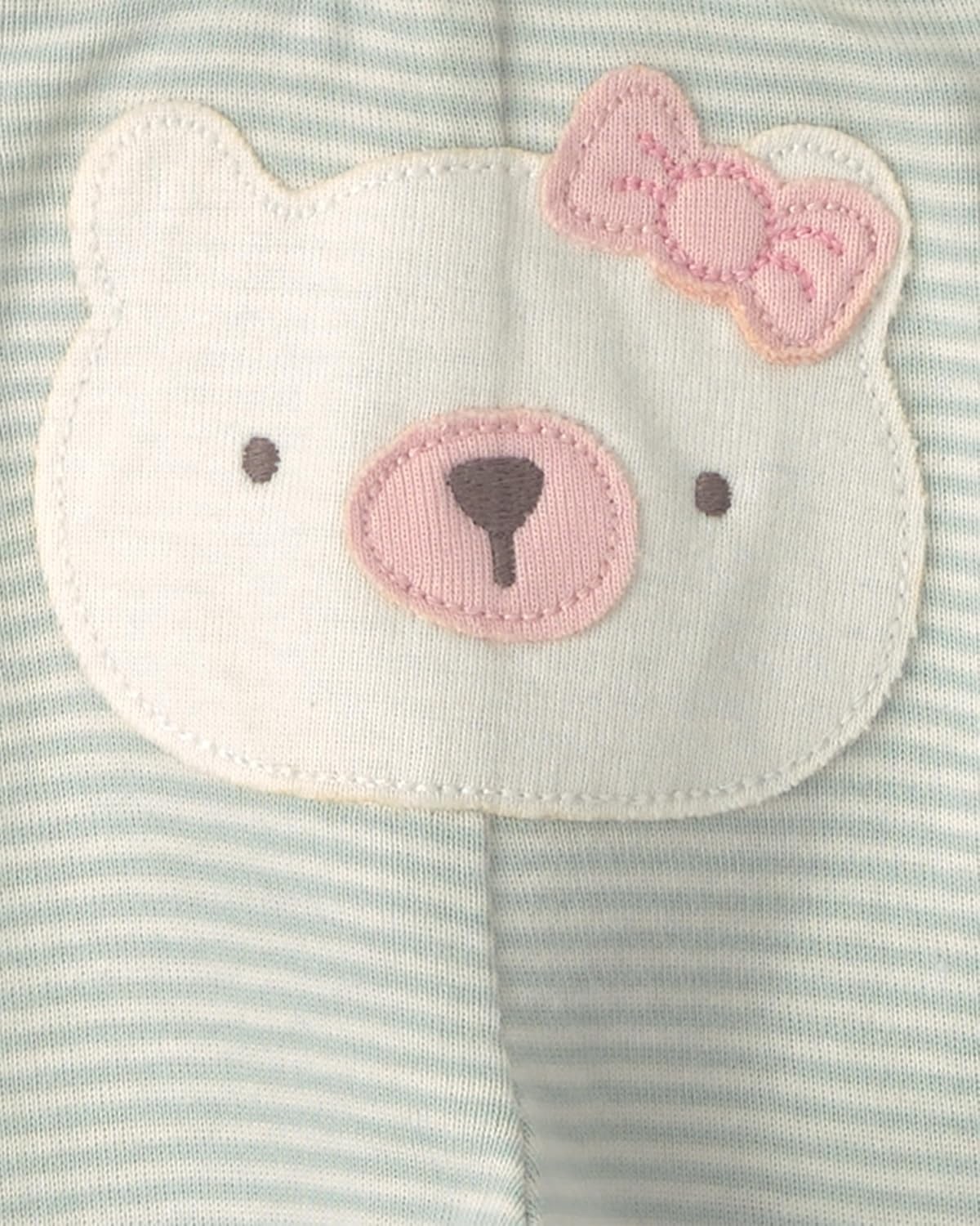 image:imageCarters Baby Girls 3piece Bodysuit Pant SetsGreen Cream Stripe Polar Bear