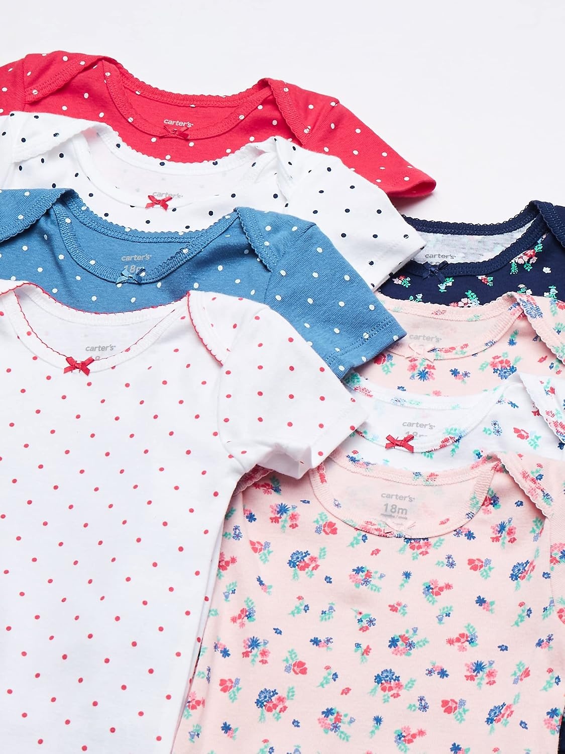 image:imageCarters Baby Girls 8pack Shortsleeve BodysuitsFloral Dot
