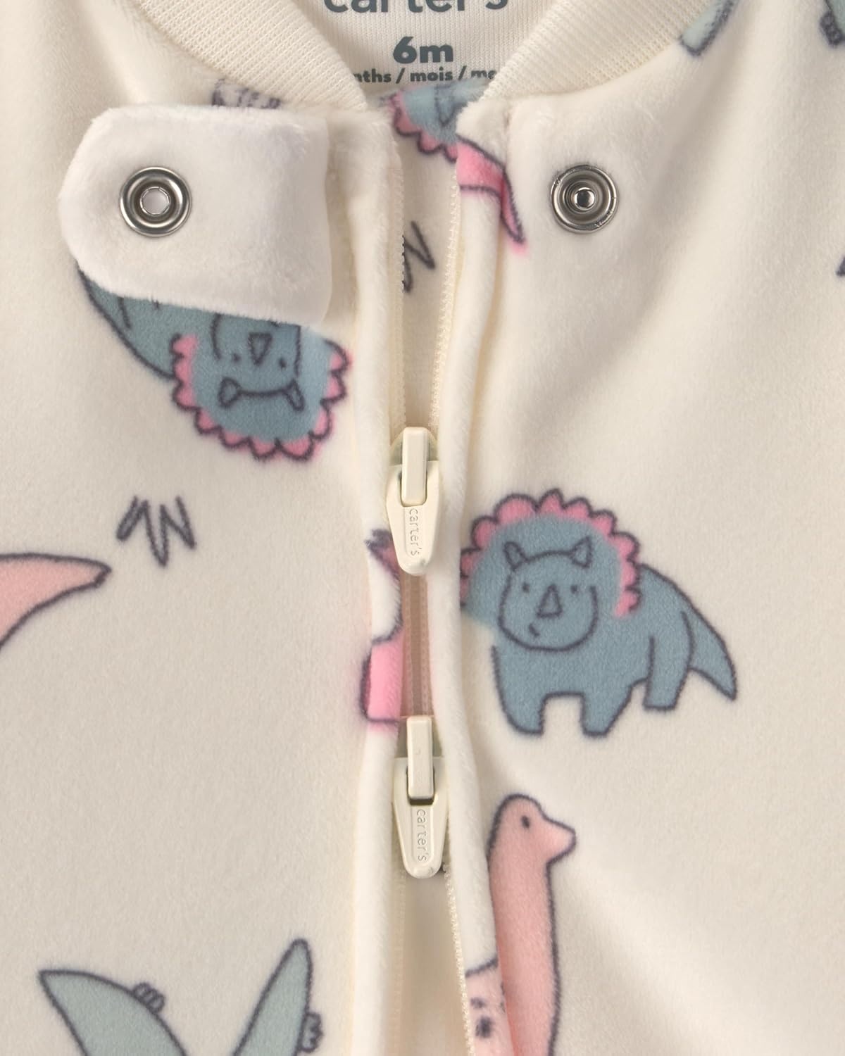 image:imageCarters Baby Girls Fleece Sleep and PlayIvory Cream Dino Print