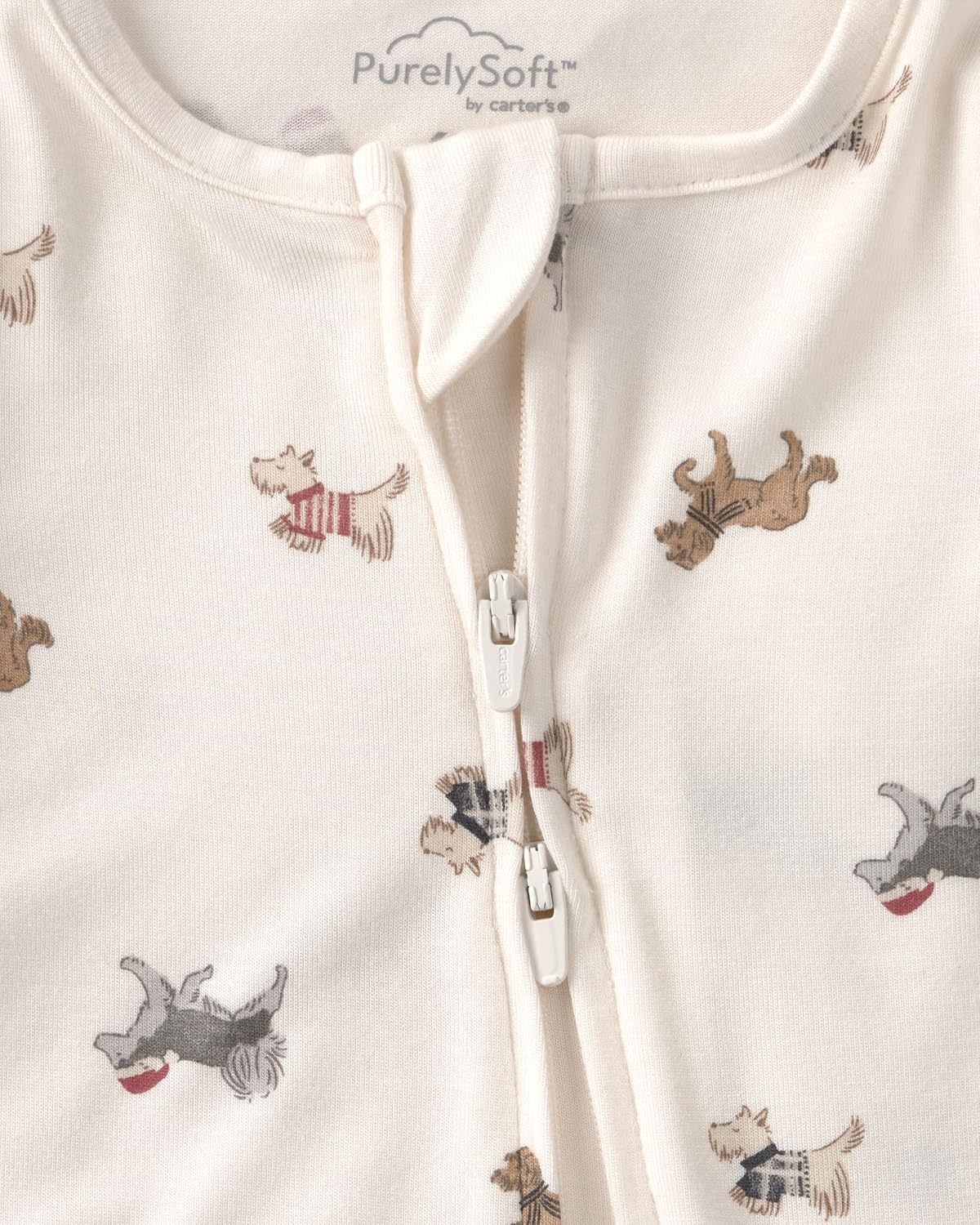 image:imageCarters Baby Purelysoft Sleep and Play PajamasCream Dog Print