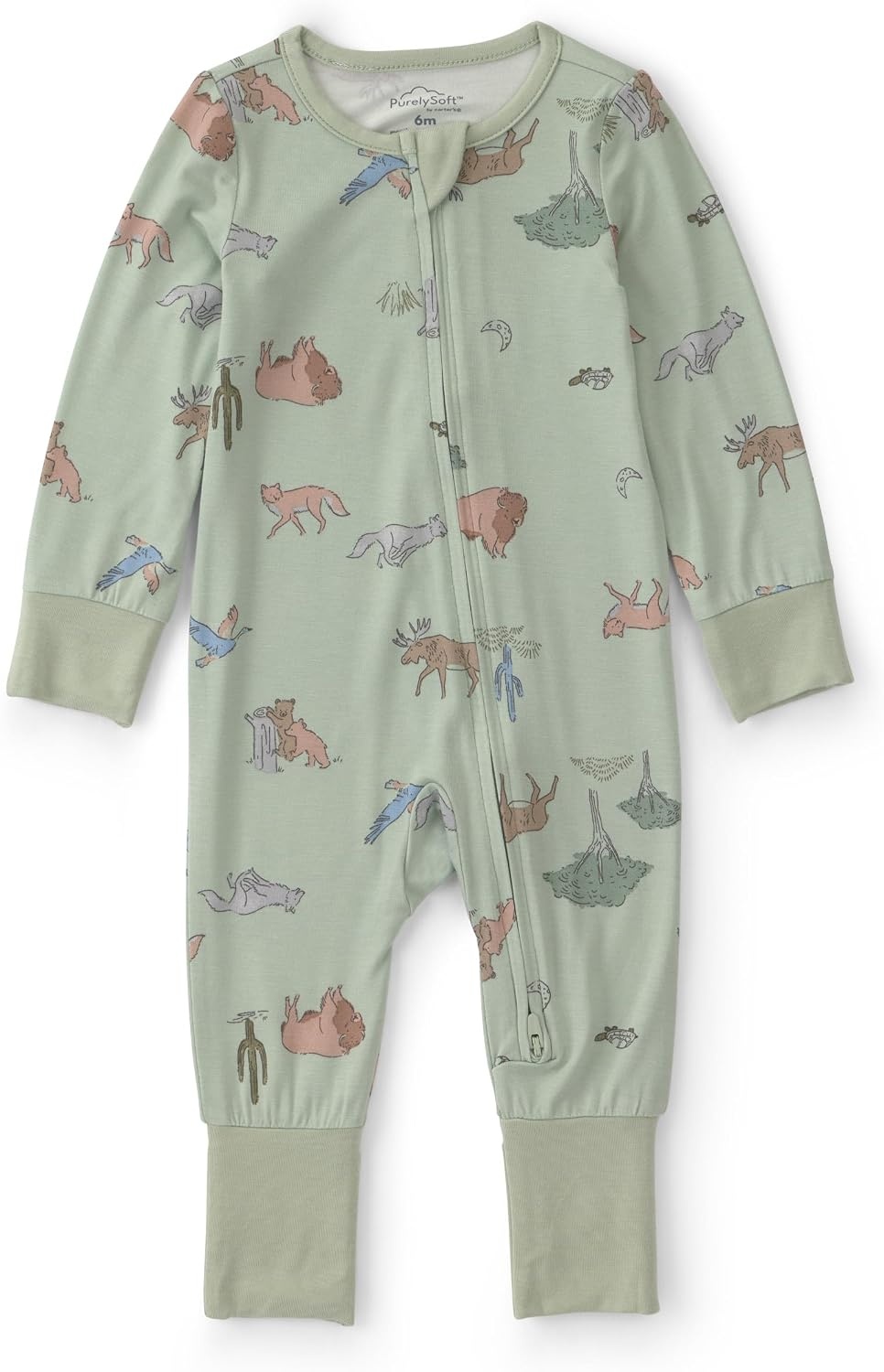 image:imageCarters Baby Purelysoft Sleep and Play PajamasGreen Desert Print