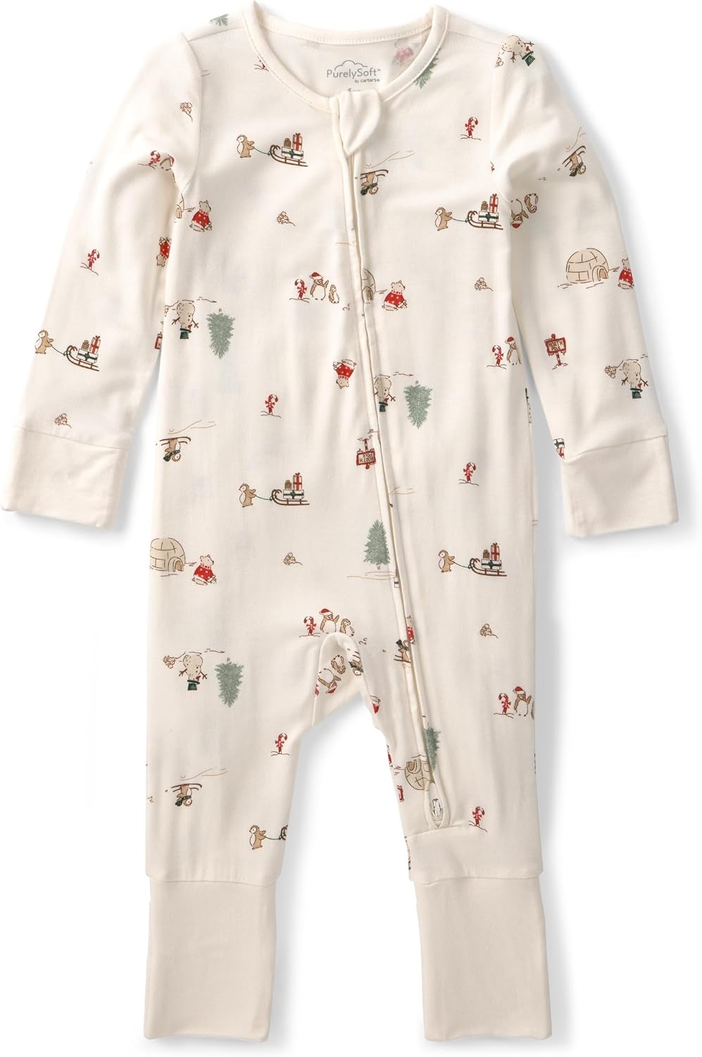 image:imageCarters Baby Purelysoft Sleep and Play PajamasIvory Cream North Pole