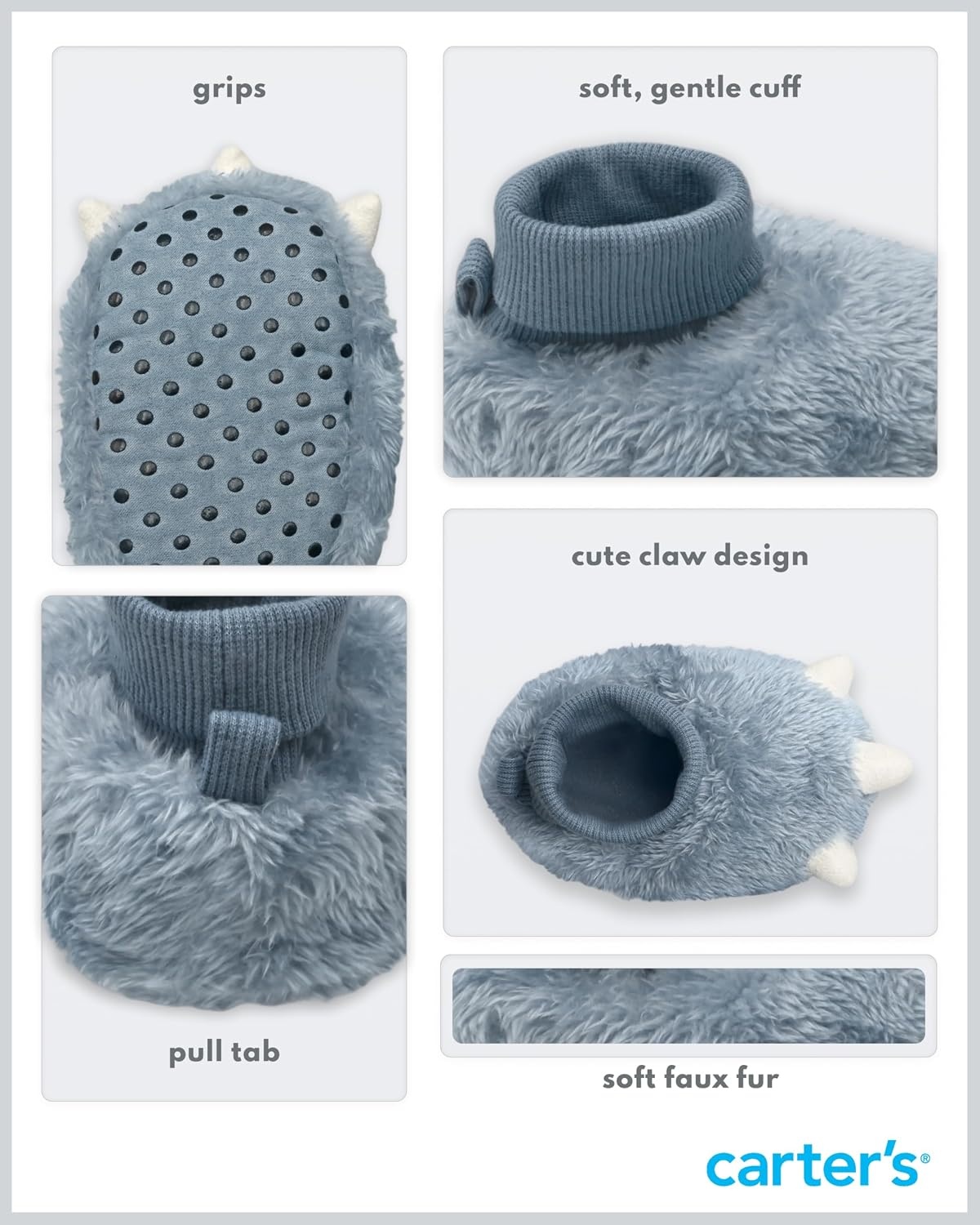 image:imageCarters Baby amp Toddler Claw Slipper Cozy AntiSlip Bootie for BabiesBlue