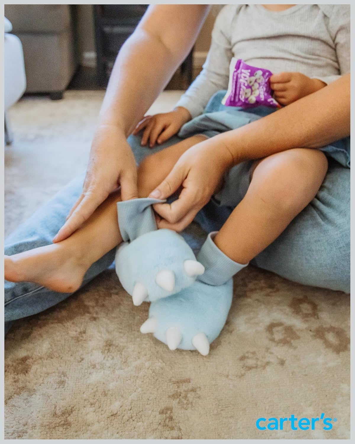 image:imageCarters Baby amp Toddler Claw Slipper Cozy AntiSlip Bootie for BabiesBlue