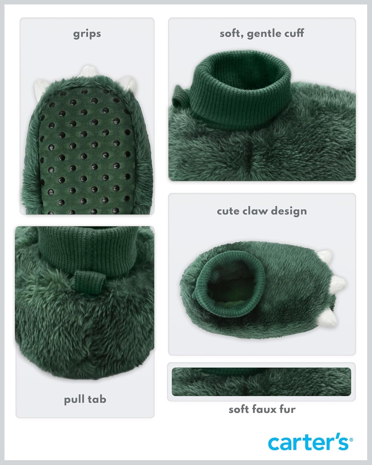 image:imageCarters Baby amp Toddler Claw Slipper Cozy AntiSlip Bootie for BabiesEvergreen