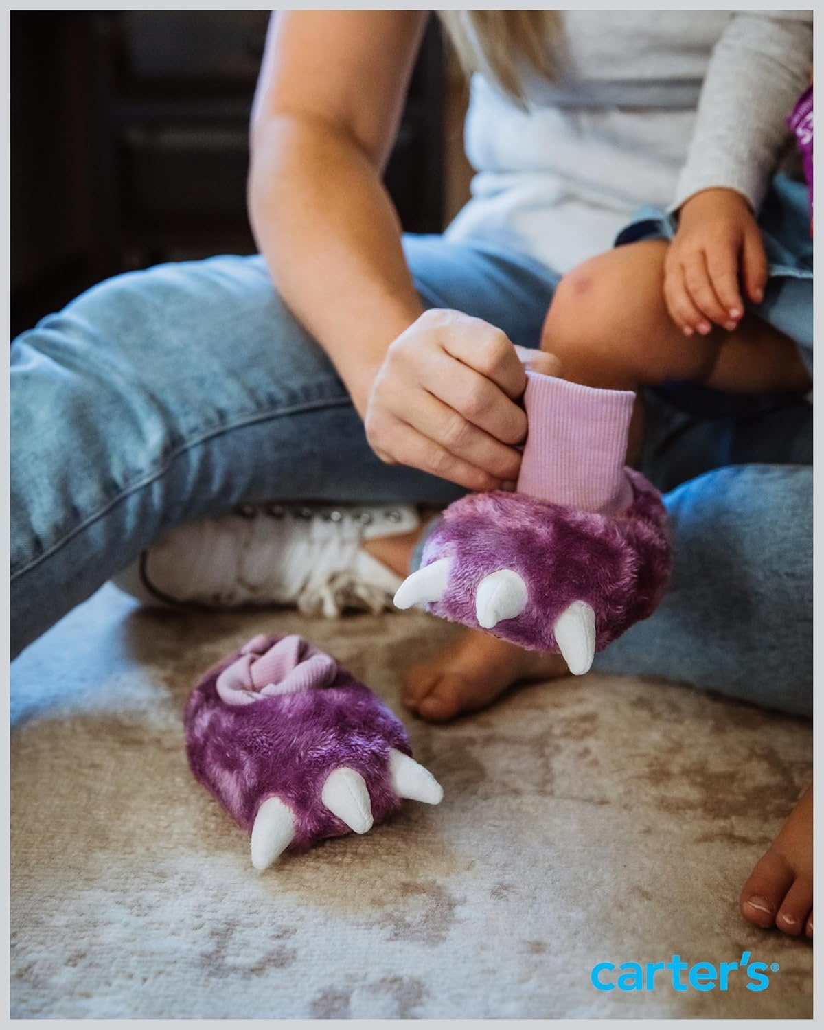 image:imageCarters Baby amp Toddler Claw Slipper Cozy AntiSlip Bootie for BabiesLilac