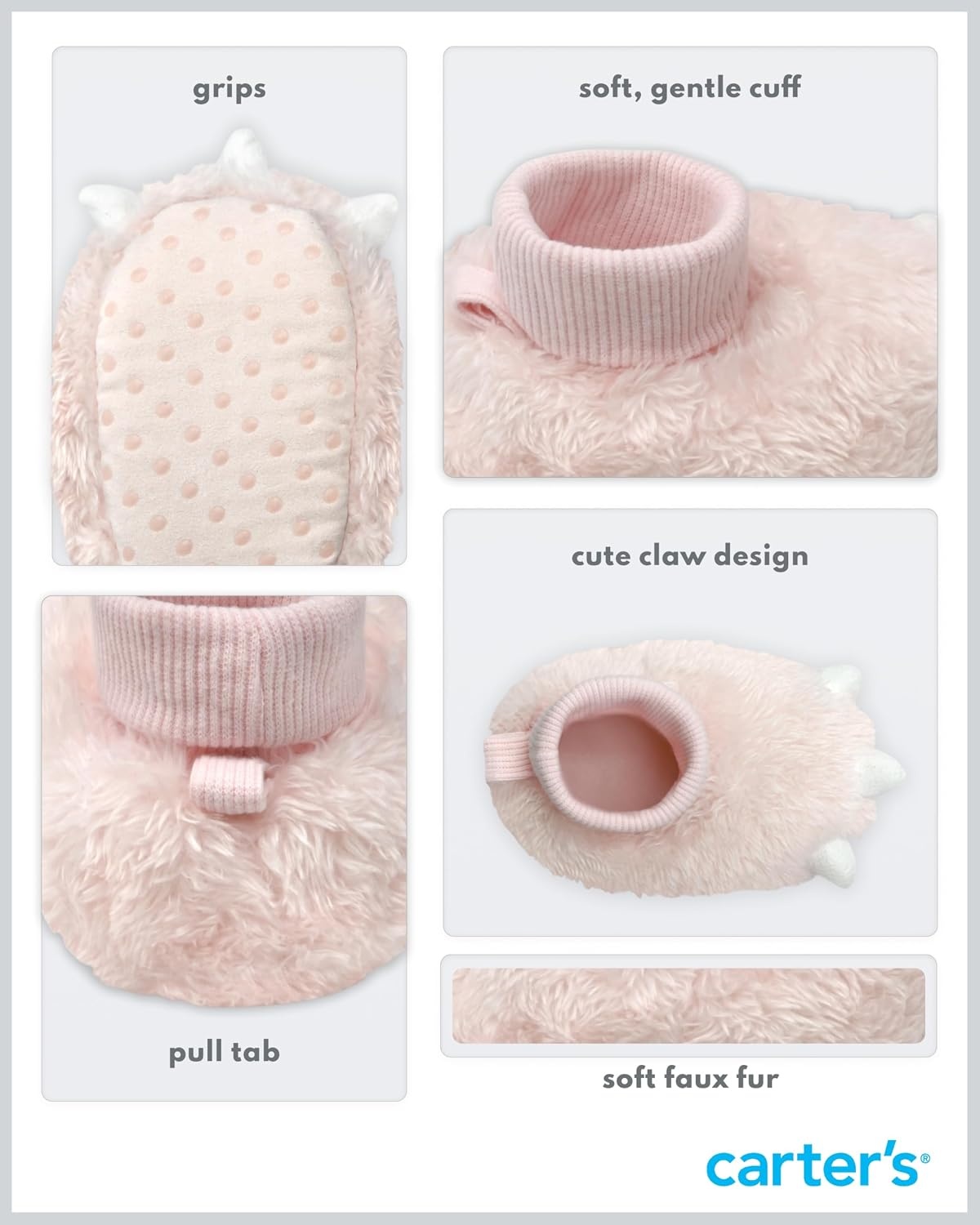 image:imageCarters Baby amp Toddler Claw Slipper Cozy AntiSlip Bootie for BabiesPink