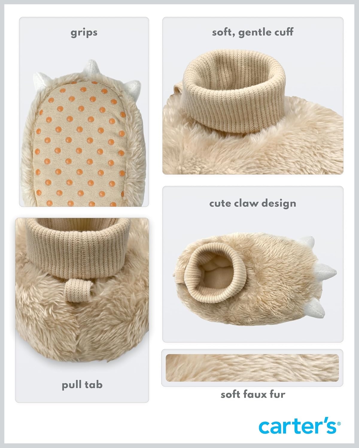 image:imageCarters Baby amp Toddler Claw Slipper Cozy AntiSlip Bootie for BabiesSand