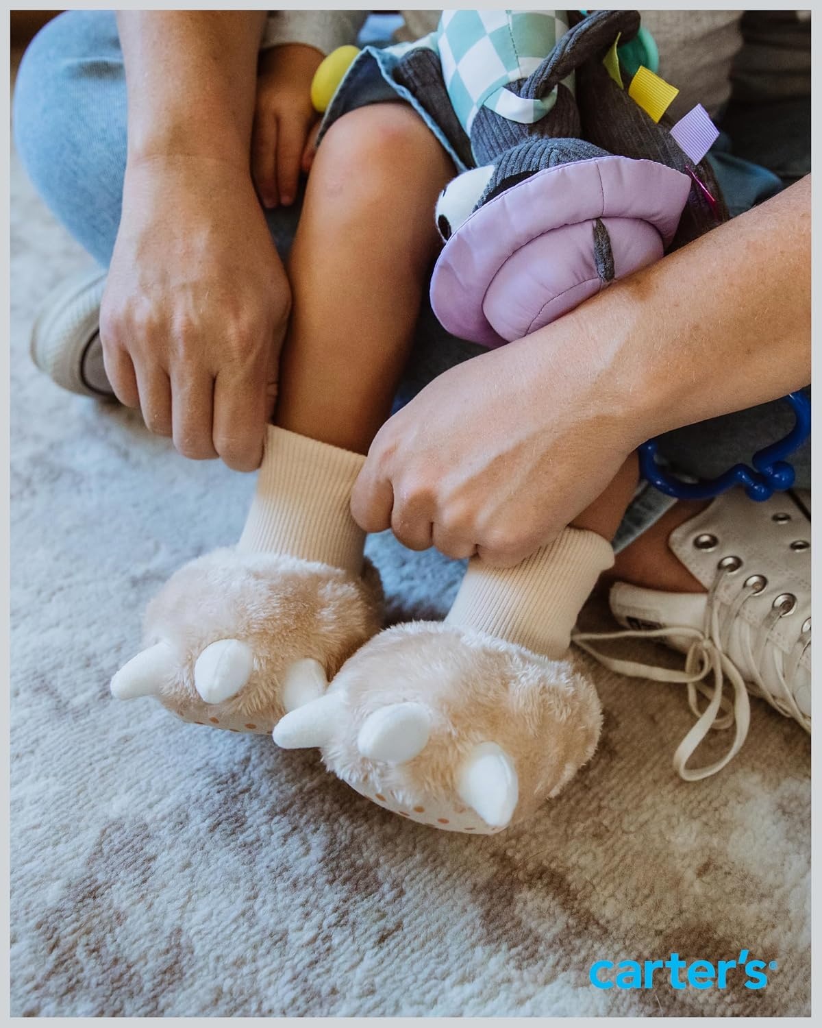 image:imageCarters Baby amp Toddler Claw Slipper Cozy AntiSlip Bootie for BabiesSand
