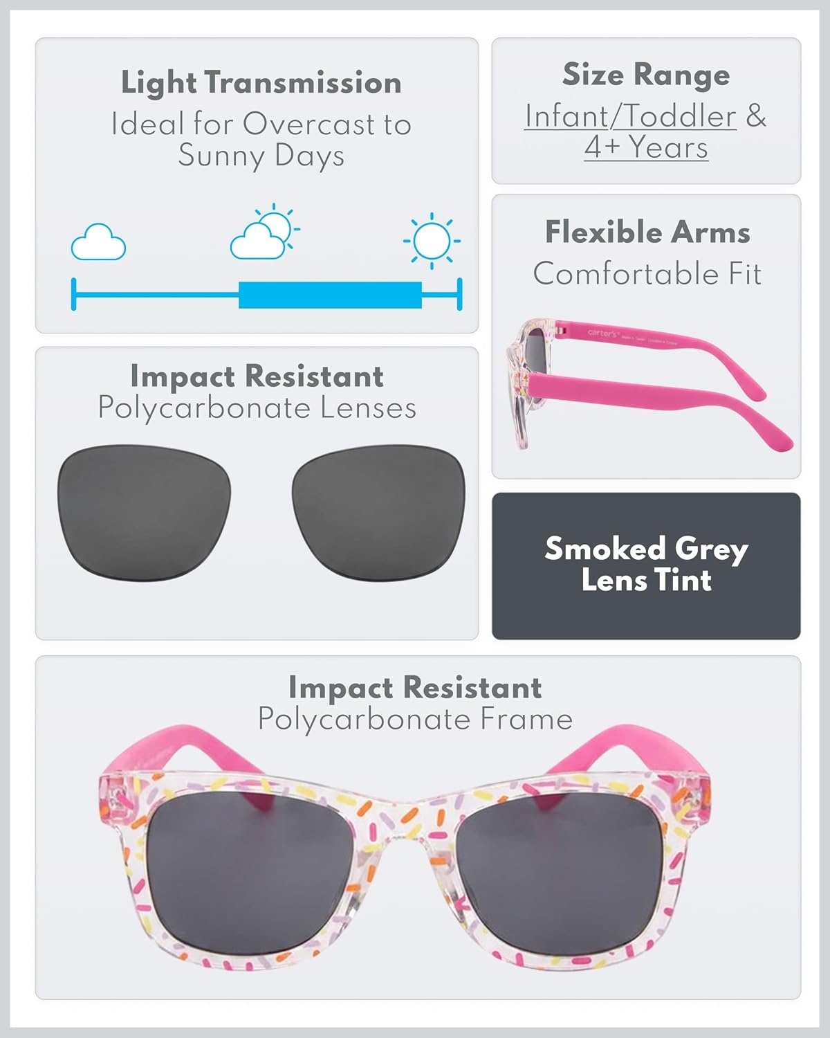 image:imageCarters Sunglasses for Infants Toddlers amp Kids with UV ProtectionConfetti