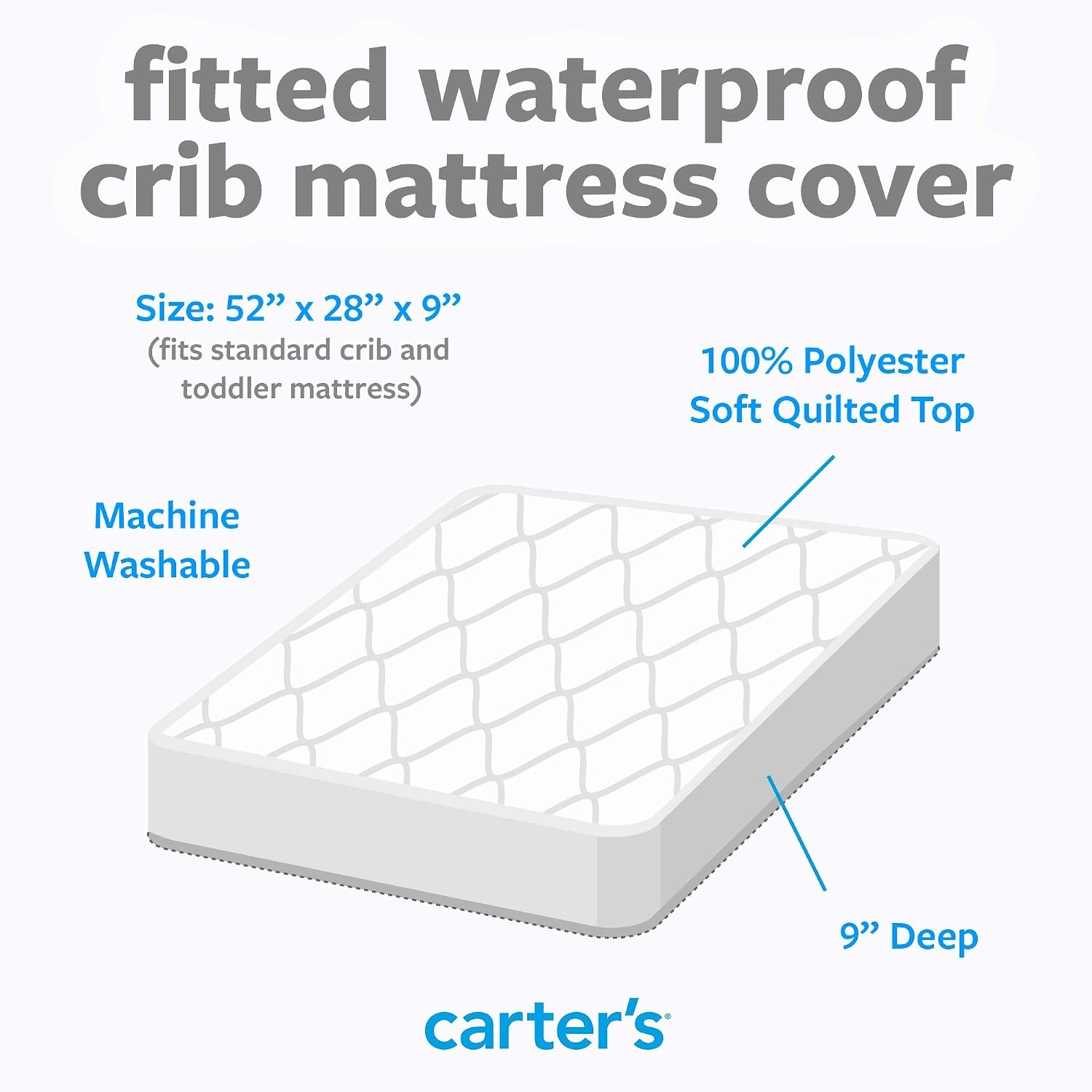 image:imageCarters Waterproof Fitted Quilted Crib and Toddler Protective Mattress Pad Cover WhiteWhite