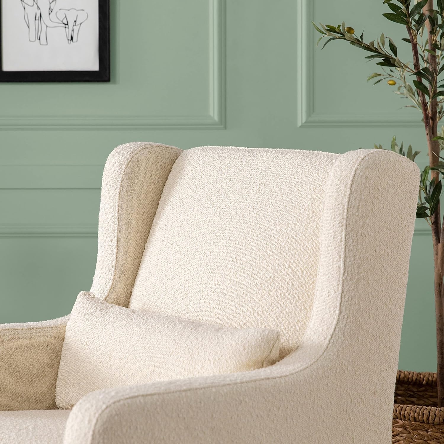 image:imageCarters by DaVinci Adrian Swivel Glider with Storage Ottoman in Ivory Boucle Greenguard Gold amp CertiPURUS CertifiedIvory Boucle
