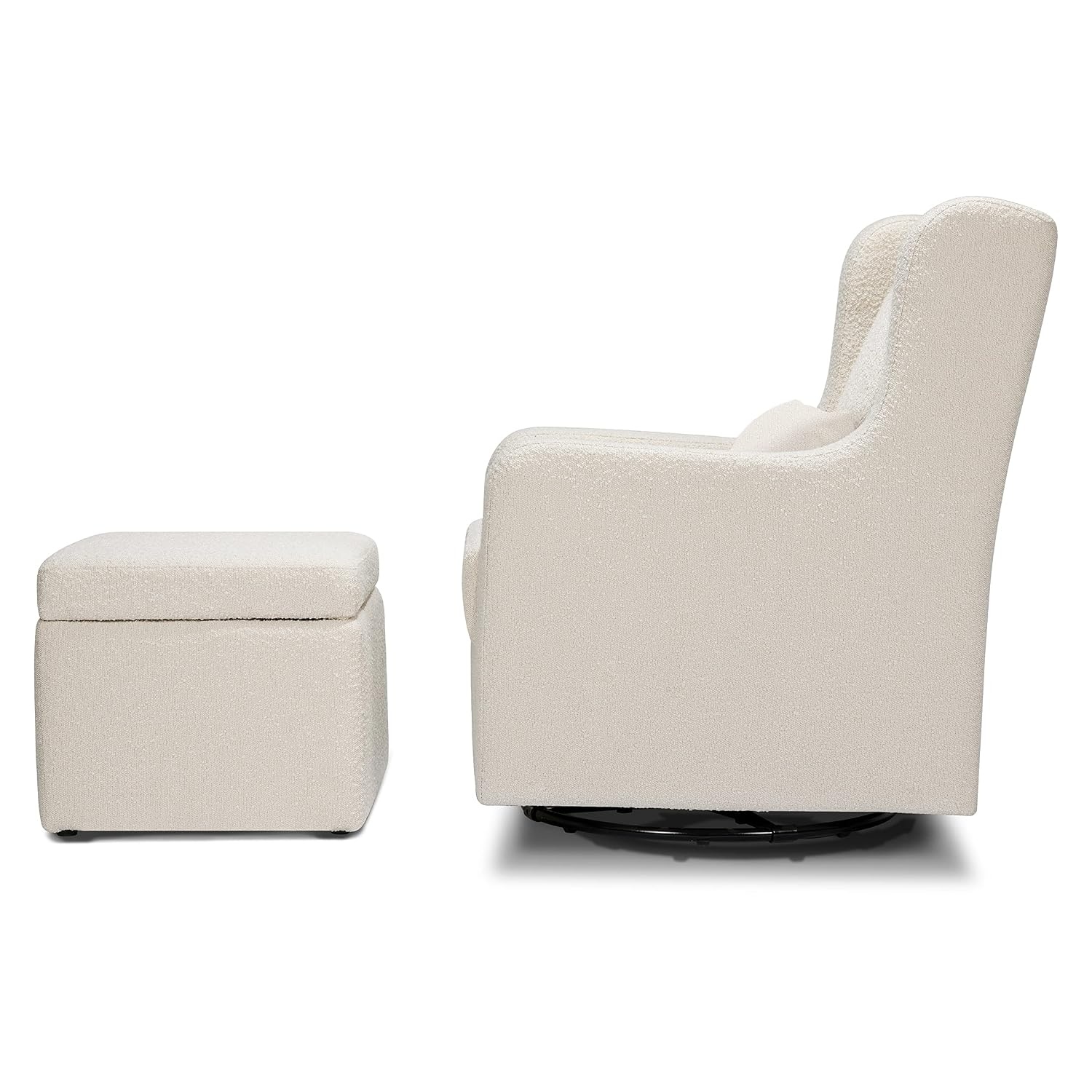 image:imageCarters by DaVinci Adrian Swivel Glider with Storage Ottoman in Ivory Boucle Greenguard Gold amp CertiPURUS CertifiedIvory Boucle