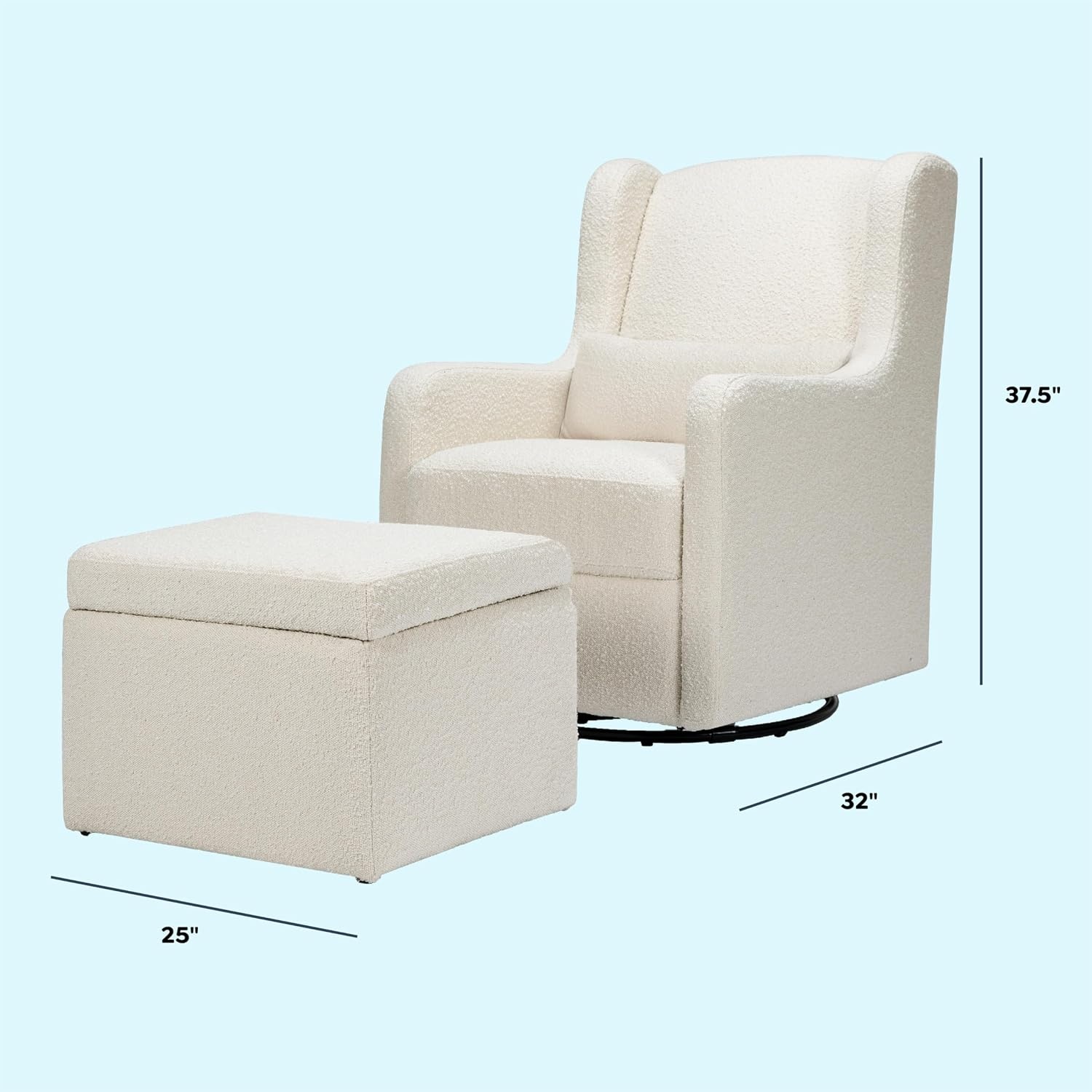 image:imageCarters by DaVinci Adrian Swivel Glider with Storage Ottoman in Ivory Boucle Greenguard Gold amp CertiPURUS CertifiedIvory Boucle