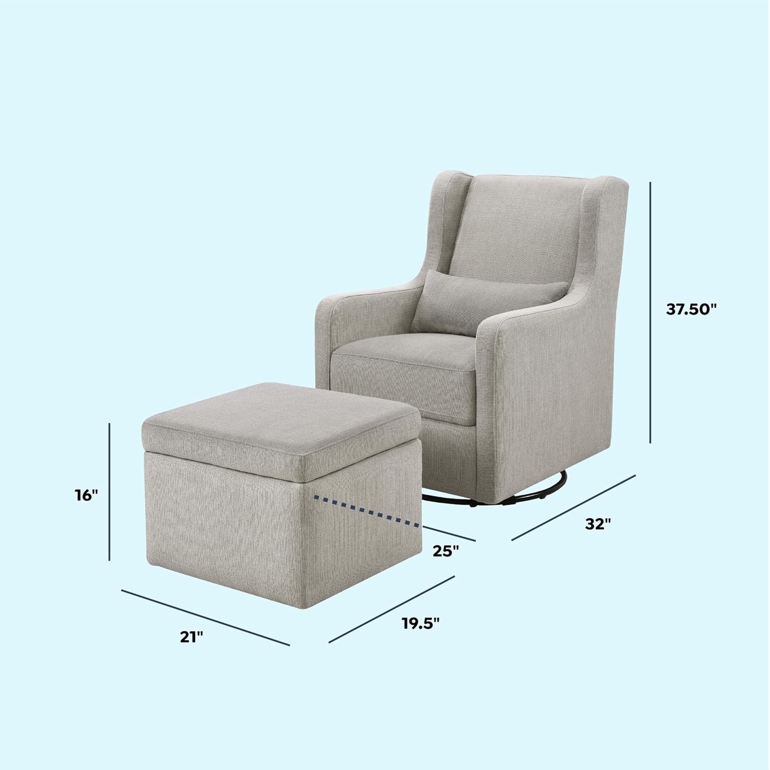 image:imageCarters by DaVinci Adrian Swivel Glider with Storage Ottoman in Ivory Boucle Greenguard Gold amp CertiPURUS CertifiedPerformance Grey
