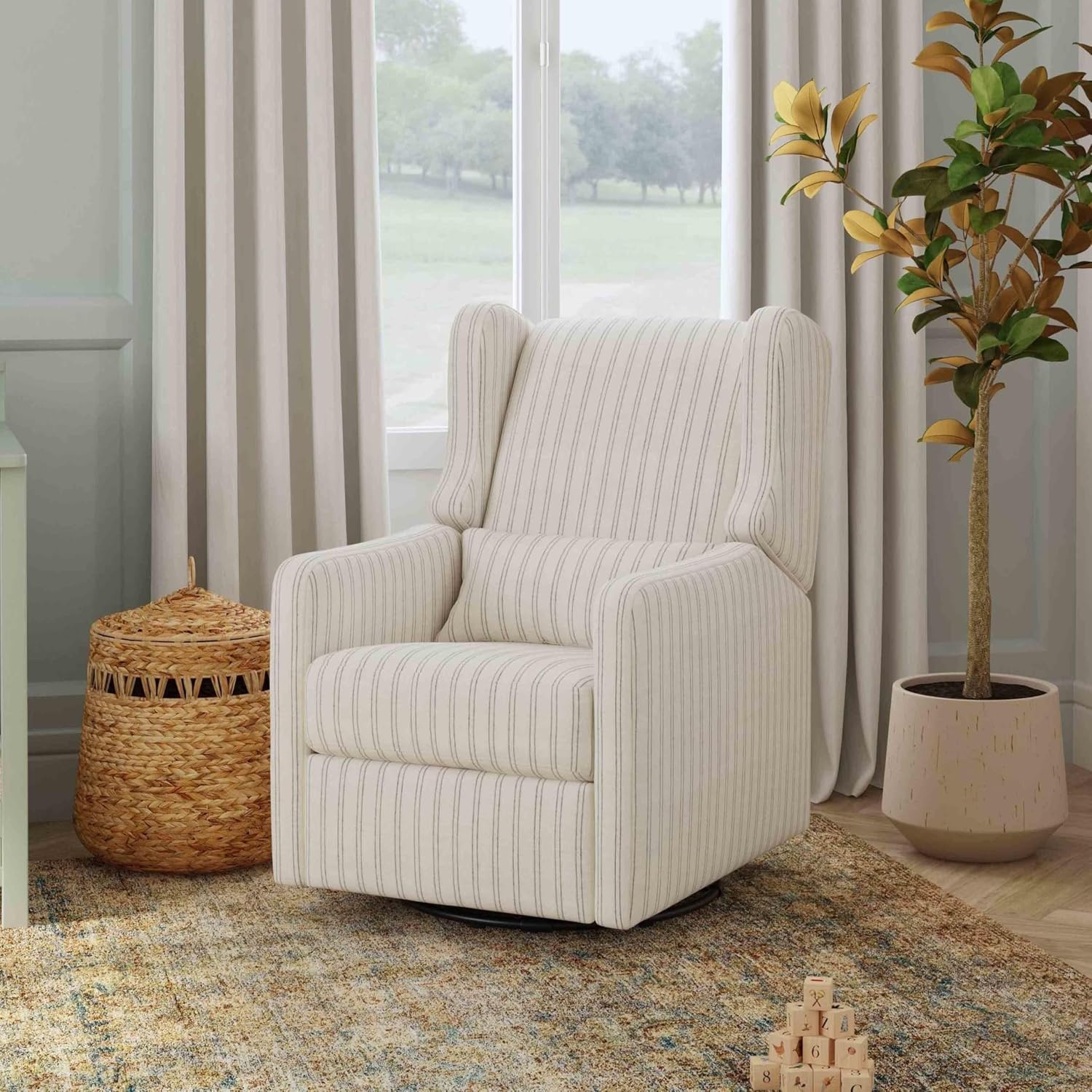 image:imageCarters by DaVinci Arlo Recliner Performance Charcoal LinenPerformance Charcoal Double Stripe Linen