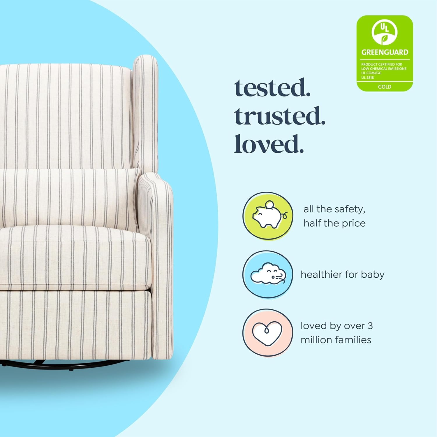image:imageCarters by DaVinci Arlo Recliner Performance Charcoal LinenPerformance Charcoal Double Stripe Linen