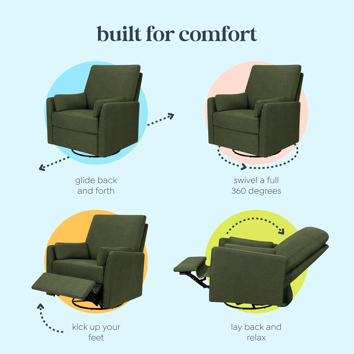 image:imageCarters by Davinci Ethan Swivel Recliner in Performance Forest Green Linen GREENGUARD Gold amp CertiPURUS CertifiedForest Green Linen