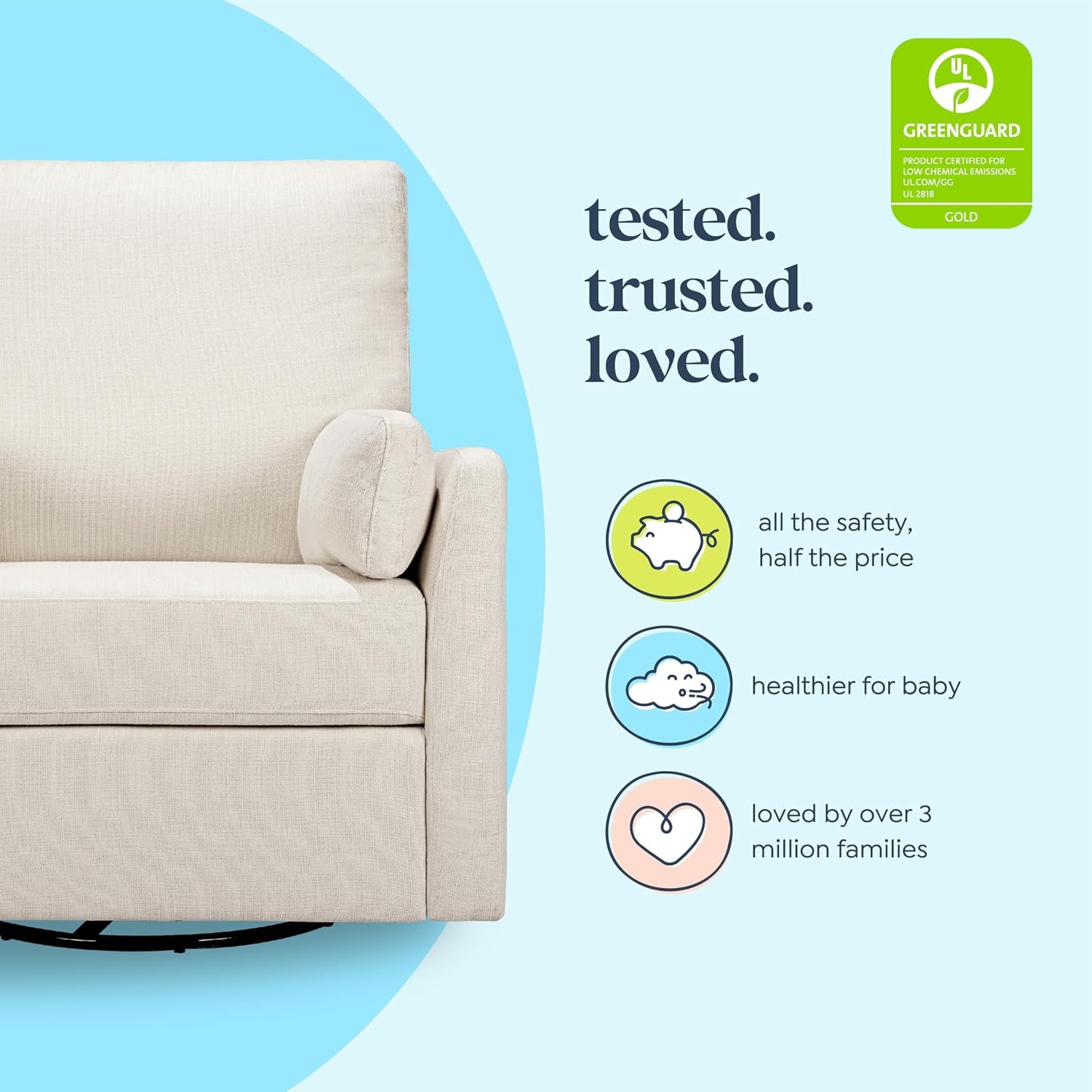 image:imageCarters by Davinci Ethan Swivel Recliner in Performance Forest Green Linen GREENGUARD Gold amp CertiPURUS CertifiedPerformance Cream