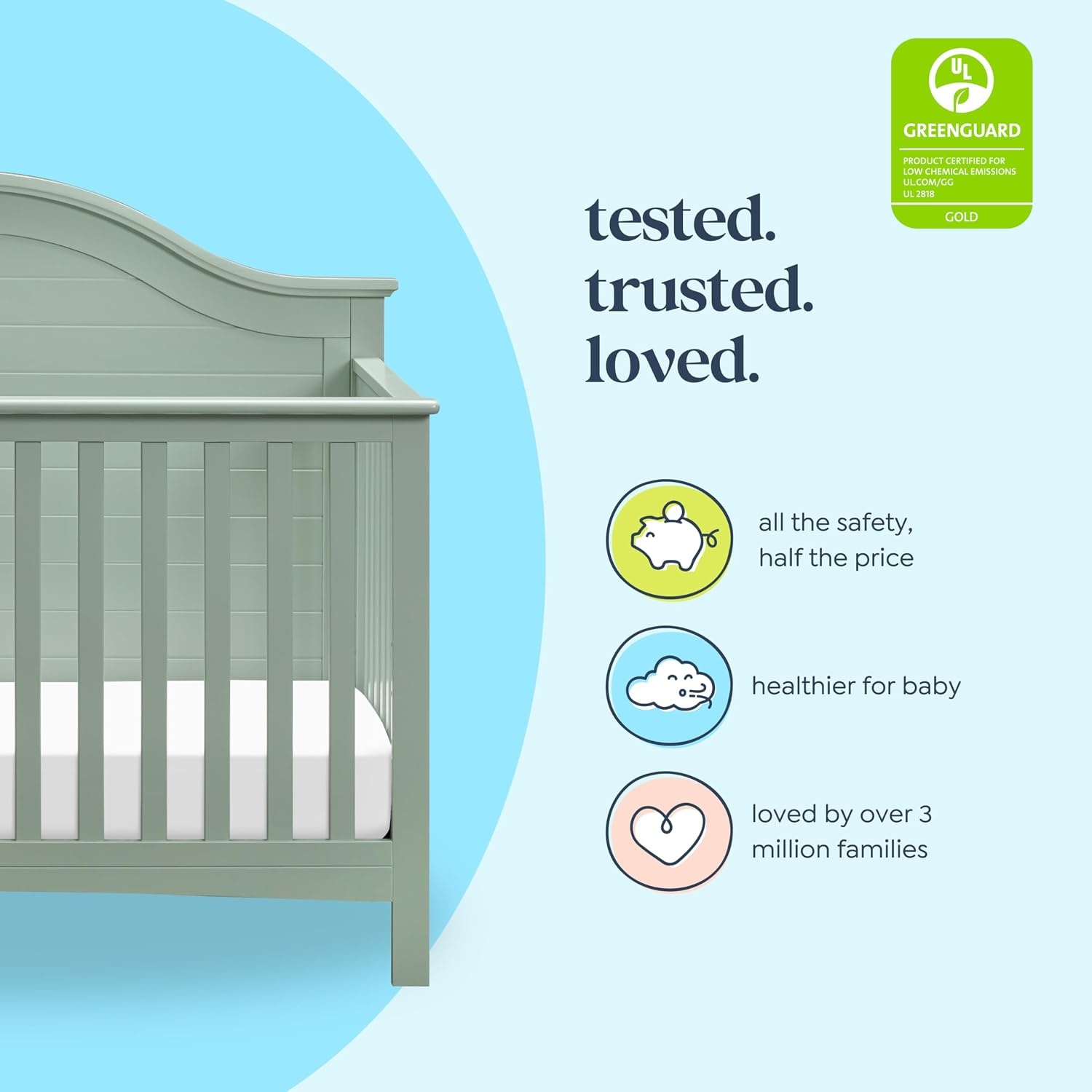 image:imageCarters by Davinci Nolan 4in1 Convertible Crib in Chestnut Greenguard Gold CertifiedLight Sage