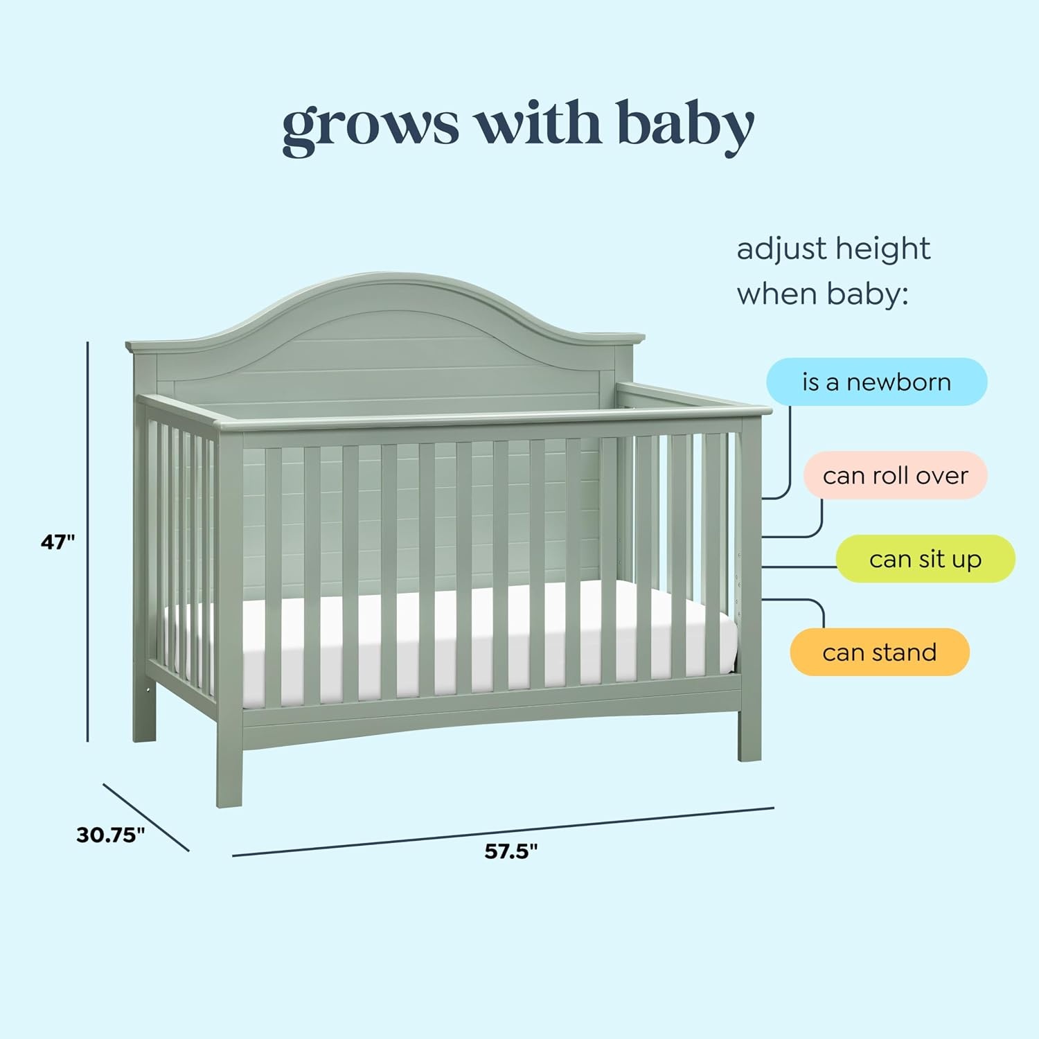 image:imageCarters by Davinci Nolan 4in1 Convertible Crib in Chestnut Greenguard Gold CertifiedLight Sage
