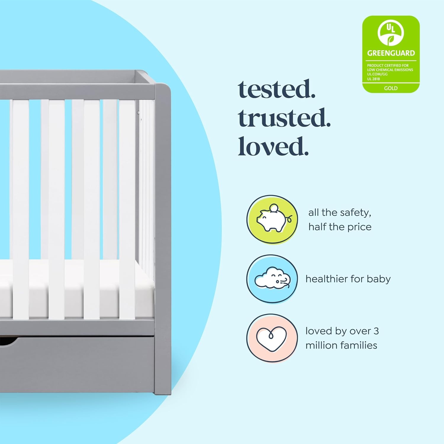 image:imageCarters by daVinci Colby 4in1 Mini Crib w Trundle Storage Grey amp WhiteGray and White