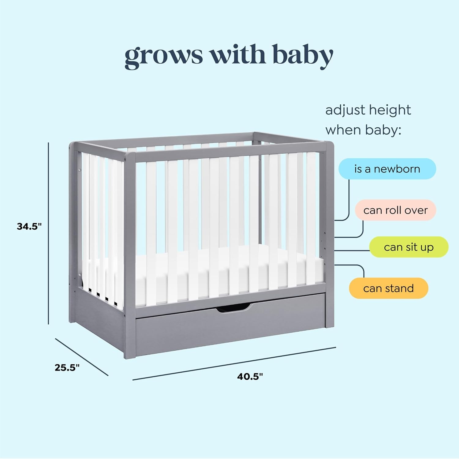 image:imageCarters by daVinci Colby 4in1 Mini Crib w Trundle Storage Grey amp WhiteGray and White