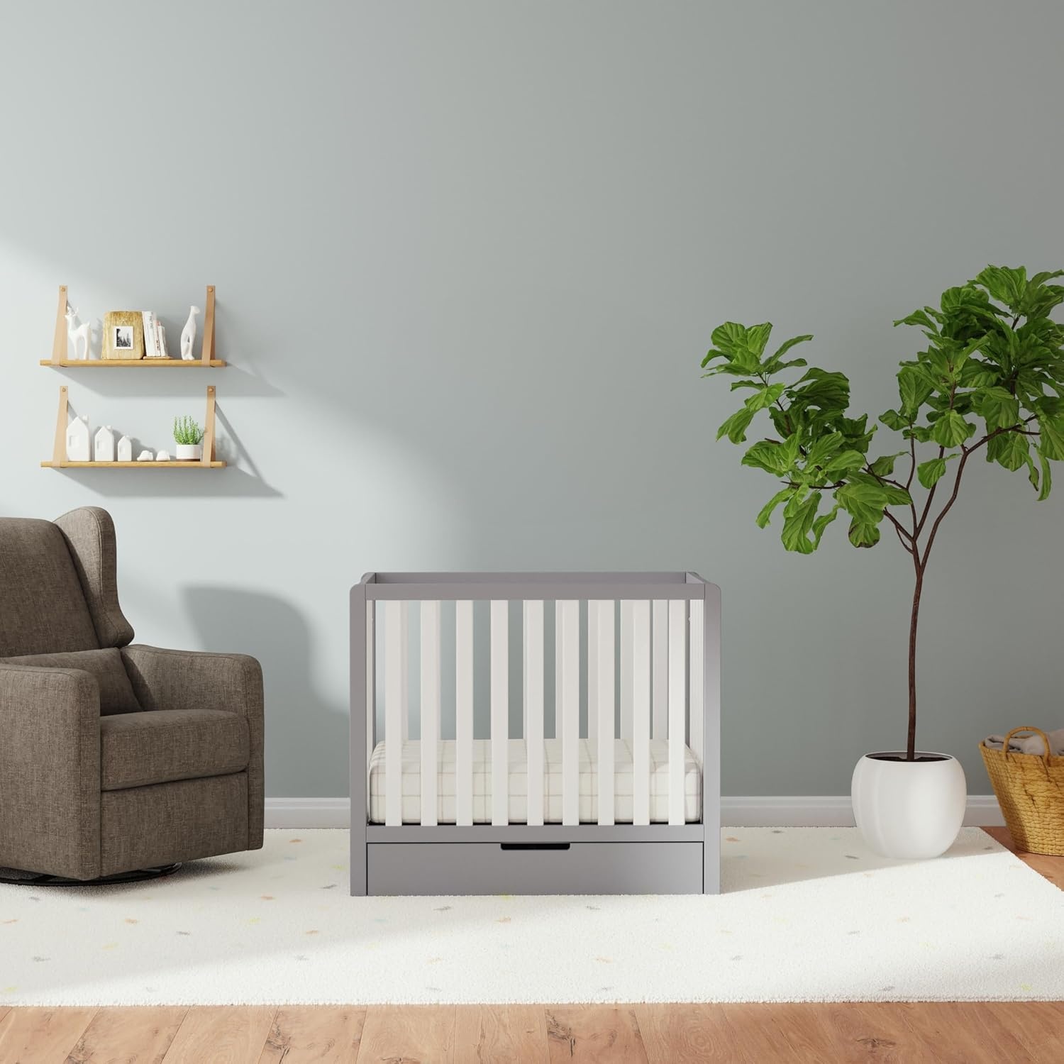 image:imageCarters by daVinci Colby 4in1 Mini Crib w Trundle Storage Grey amp WhiteGray and White