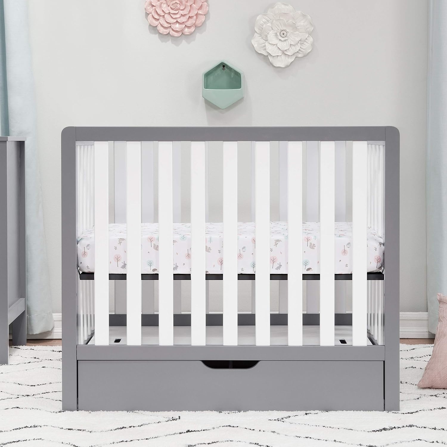 image:imageCarters by daVinci Colby 4in1 Mini Crib w Trundle Storage Grey amp WhiteGray and White