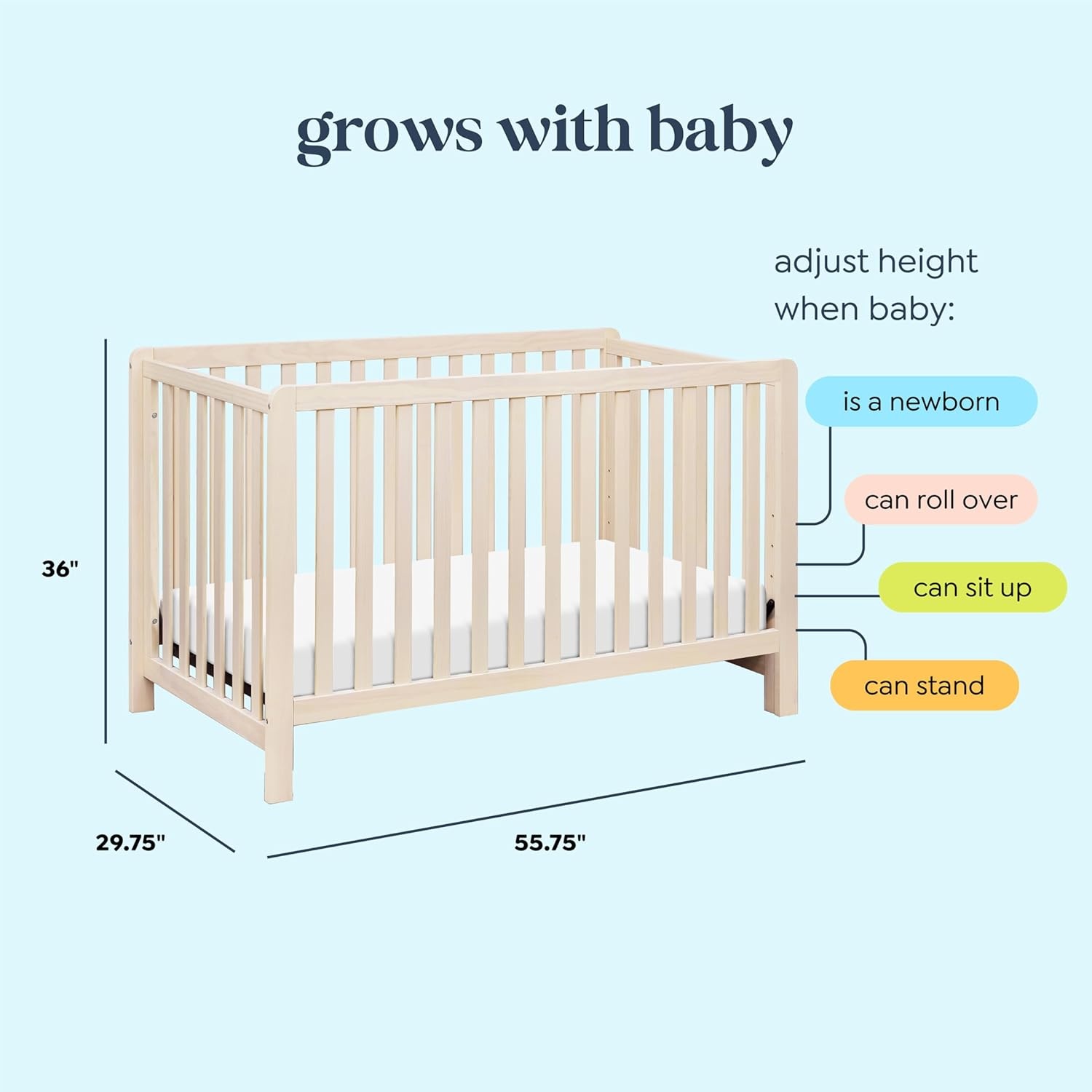 image:imageDaVinci Carters Colby LowProfile 4in1 Baby Crib Washed NaturalWashed Natural