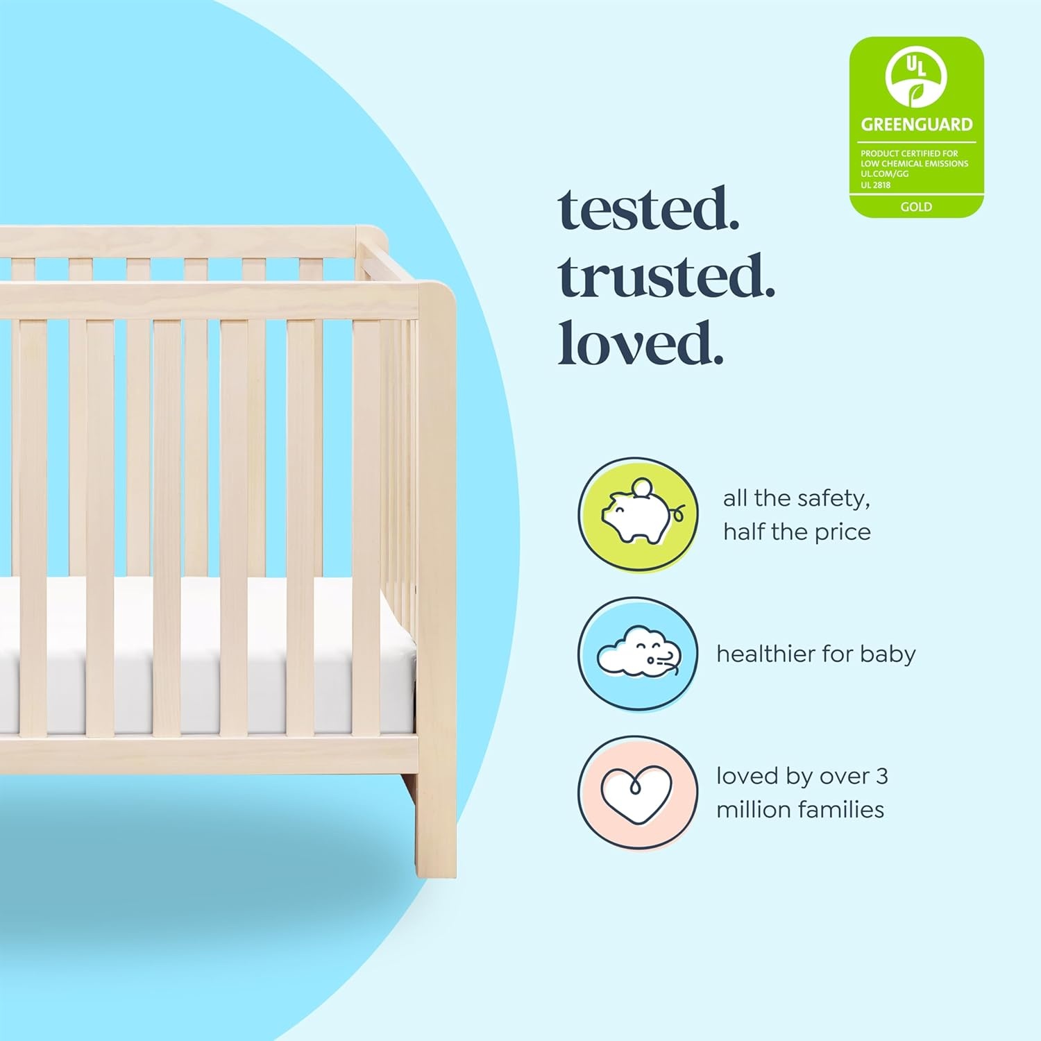 image:imageDaVinci Carters Colby LowProfile 4in1 Baby Crib Washed NaturalWashed Natural