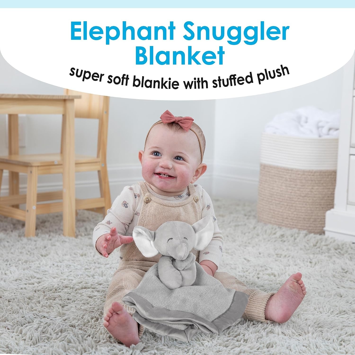 image:imageKids Preferred Carters Elephant Plush Stuffed Animal Snuggler Blanket Gray14 inches x 14 inches