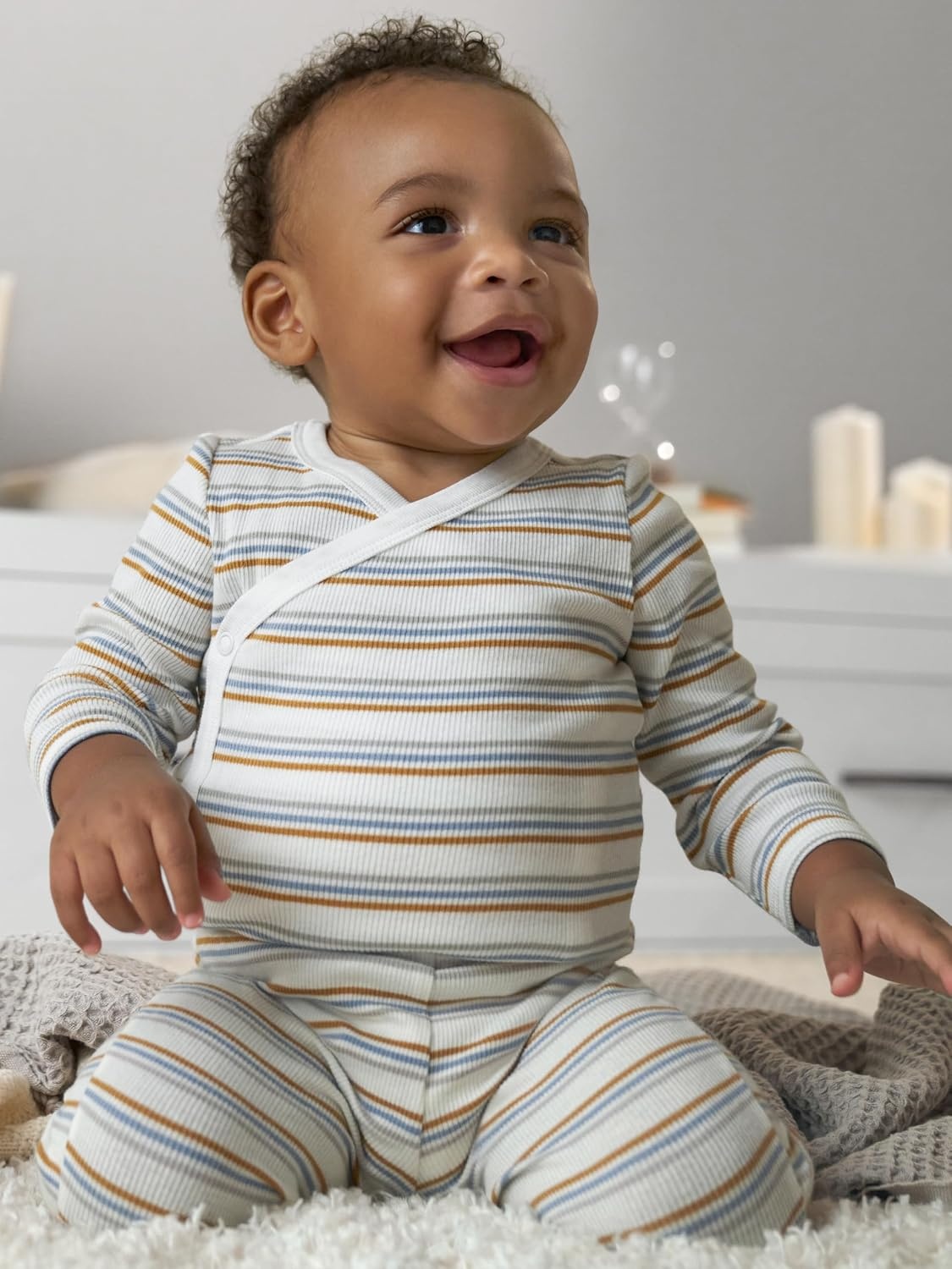 image:imageSimple Joys by Carters Baby 4Pack Neutral PantBlueGoldGrey HeatherWhite Stripe