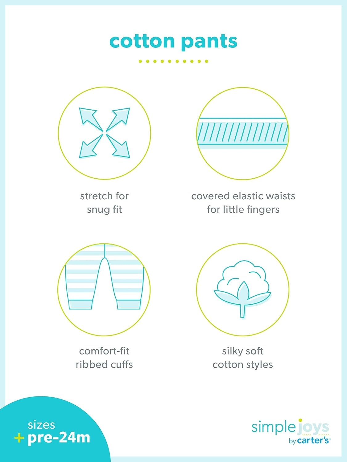 image:imageSimple Joys by Carters Baby 4Pack Neutral PantGreyLight GreyMint GreenStripe
