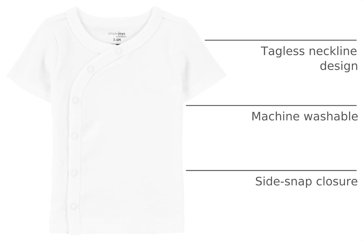 image:imageSimple Joys by Carters Baby 6Pack Sidesnap ShortSleeve ShirtWhite