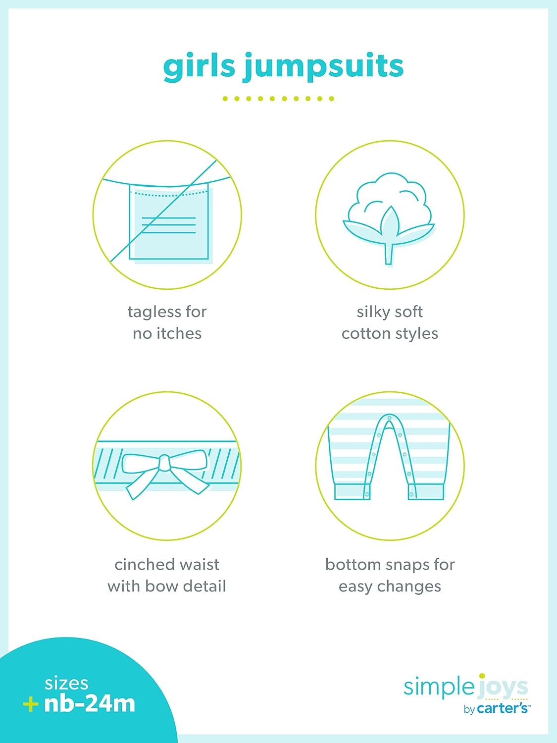 image:imageSimple Joys by Carters Baby Boys 2 Pack JumpsuitsMint Green HeartsWhite Dots