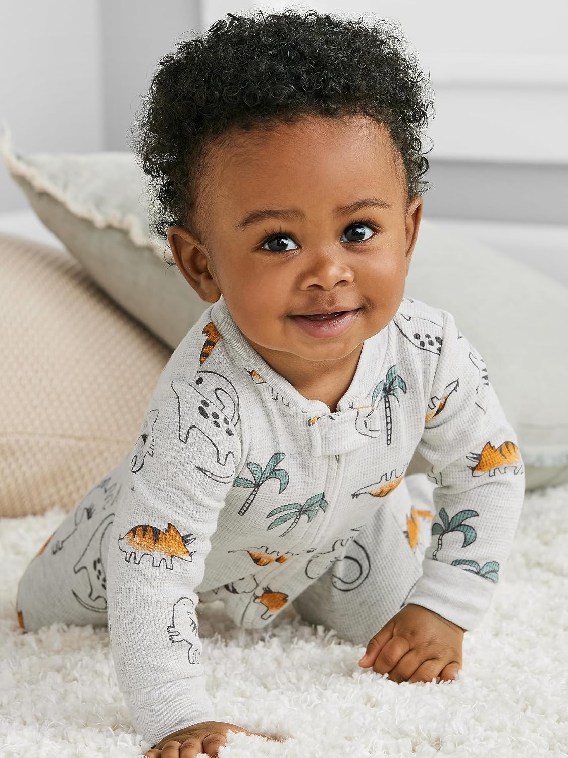 image:imageSimple Joys by Carters Baby Boys 2way Zip Thermal Footed Sleep and Play Pack of 2Dusty Blue BearIvory Dinosaur