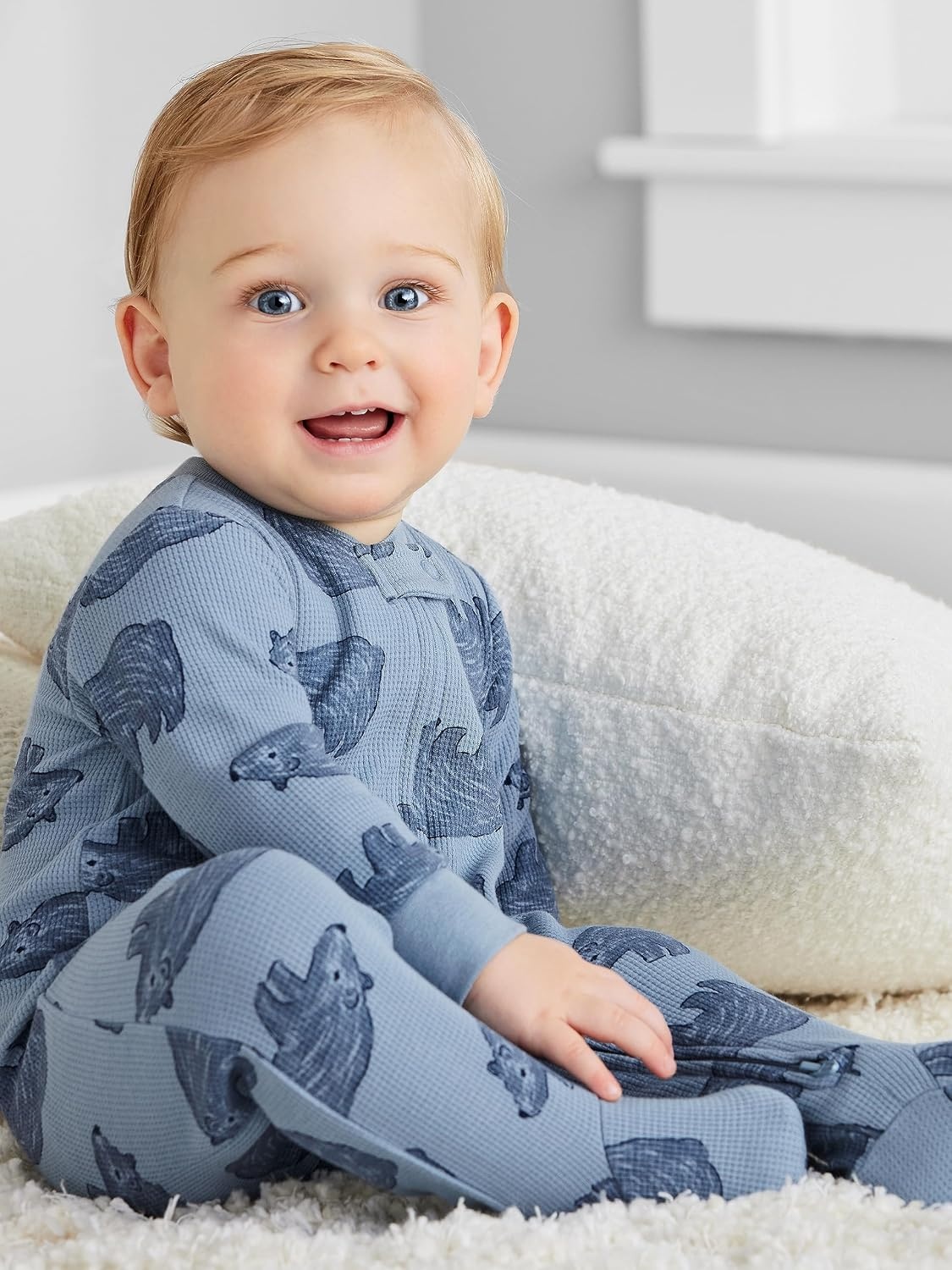 image:imageSimple Joys by Carters Baby Boys 2way Zip Thermal Footed Sleep and Play Pack of 2Dusty Blue BearIvory Dinosaur