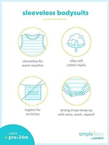 image:imageSimple Joys by Carters Baby Boys 6Pack ShortSleeve BodysuitAlligatorDinosaurStripeTrucks
