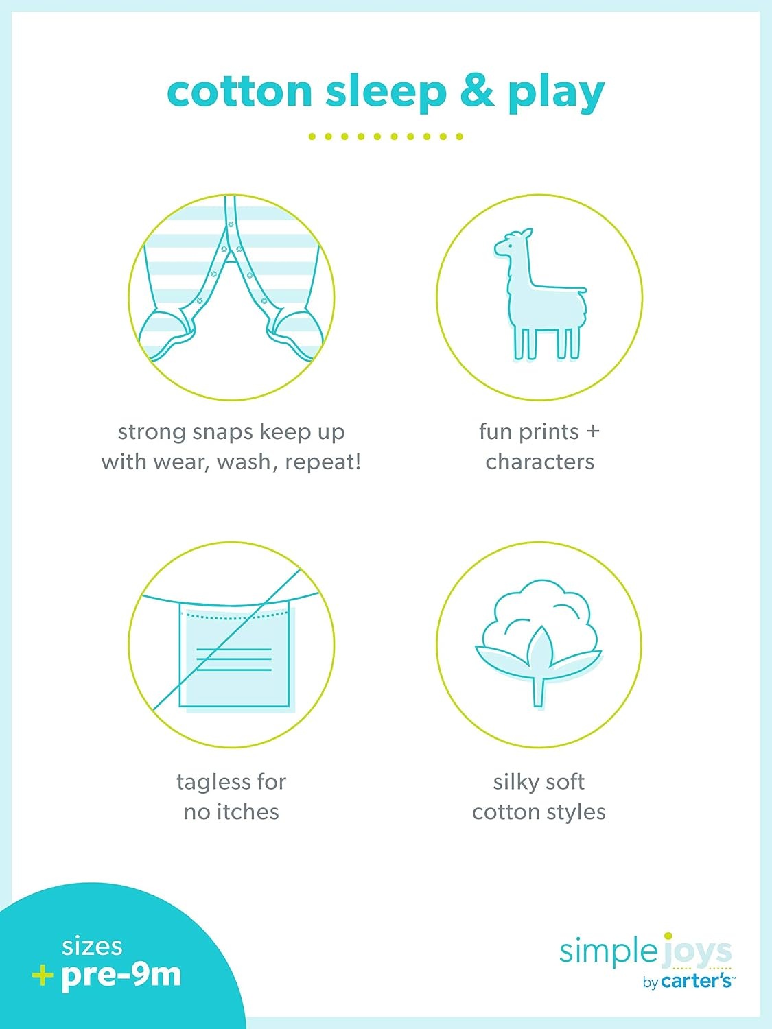 image:imageSimple Joys by Carters Baby Girls 2pack Cotton Snap Footed Sleep and PlayMint Green OwlsPink Monkey
