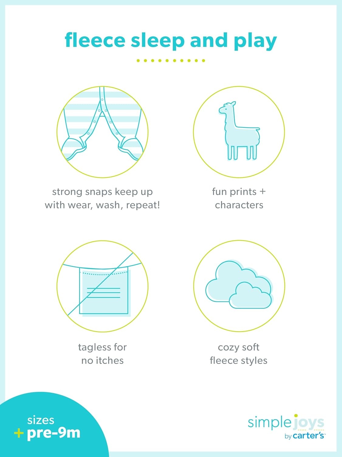 image:imageSimple Joys by Carters Baby Girls 2pack Cotton Snap Footed Sleep and PlayPurple DotsWhite Unicorn