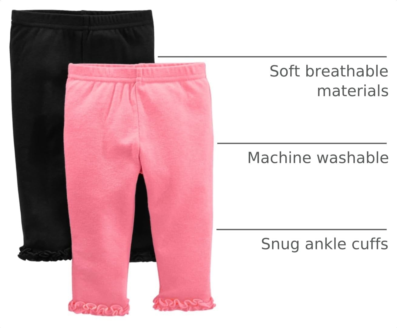 image:imageSimple Joys by Carters Baby Girls 4Pack PantBlackGrey HeartsPinkWhite Floral