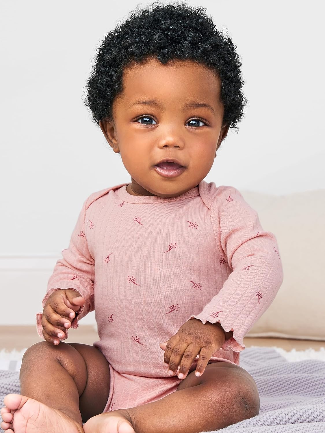 image:imageSimple Joys by Carters Baby Girls 4pack Longsleeve Textured BodysuitsDusty PinkGreyLight BurgundyWhite Floral