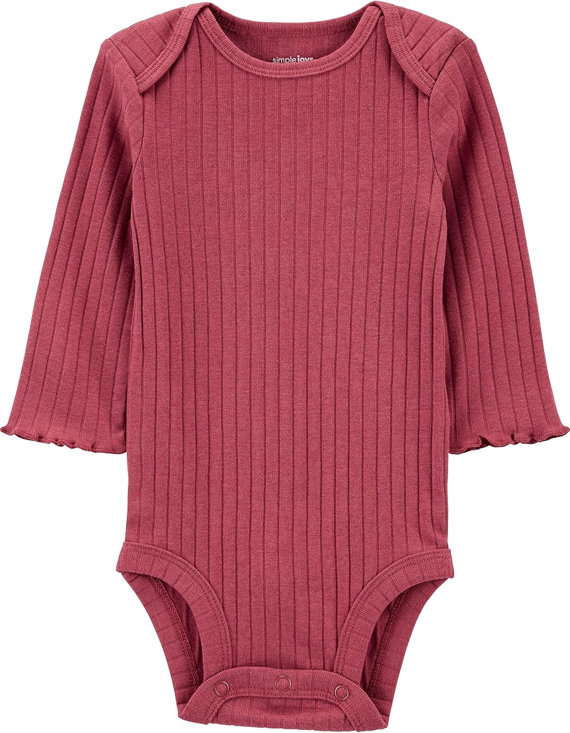 image:imageSimple Joys by Carters Baby Girls 4pack Longsleeve Textured BodysuitsDusty PinkGreyLight BurgundyWhite Floral