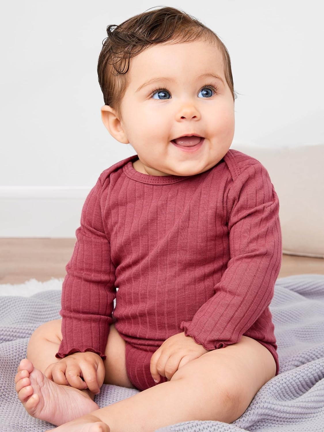 image:imageSimple Joys by Carters Baby Girls 4pack Longsleeve Textured BodysuitsDusty PinkGreyLight BurgundyWhite Floral