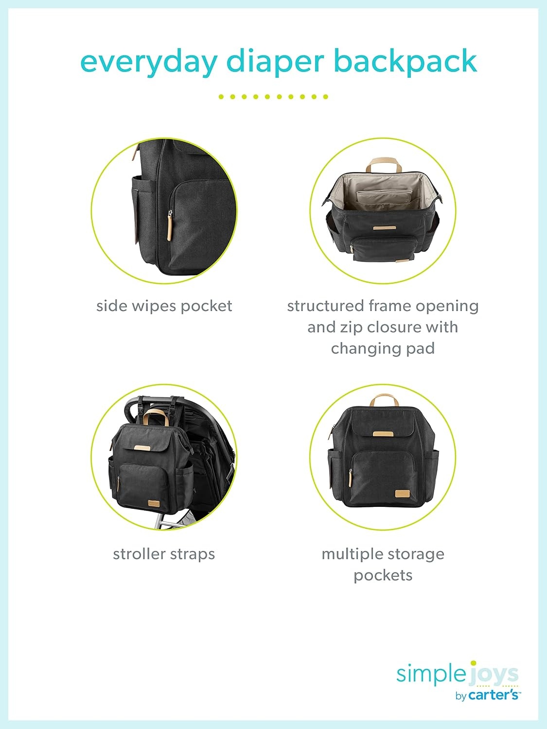 image:imageSimple Joys by Carters Spot On Polka Dot Diaper Backpack One SizeBlack