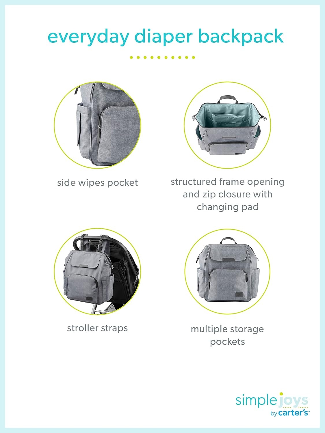 image:imageSimple Joys by Carters Spot On Polka Dot Diaper Backpack One SizeGrey